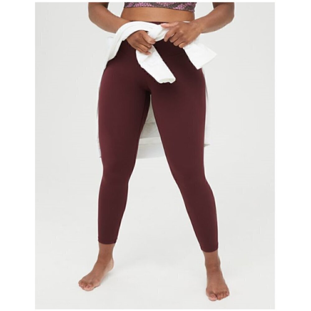 Aerie Offline Real Me Xtra Fabric Medium Support 7/8 Leggings Burgundy S NWT